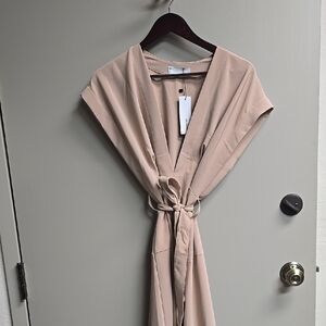 Elegant Tan Wrap Dress